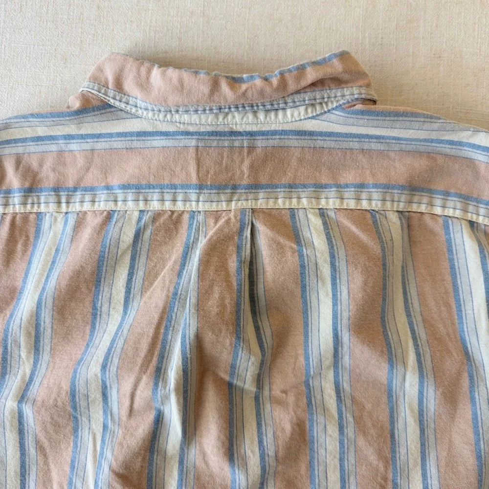 J.Crew Mens XL Slim Broken-In Oxford Shirt Short Sleeve Striped Organic Cotton
